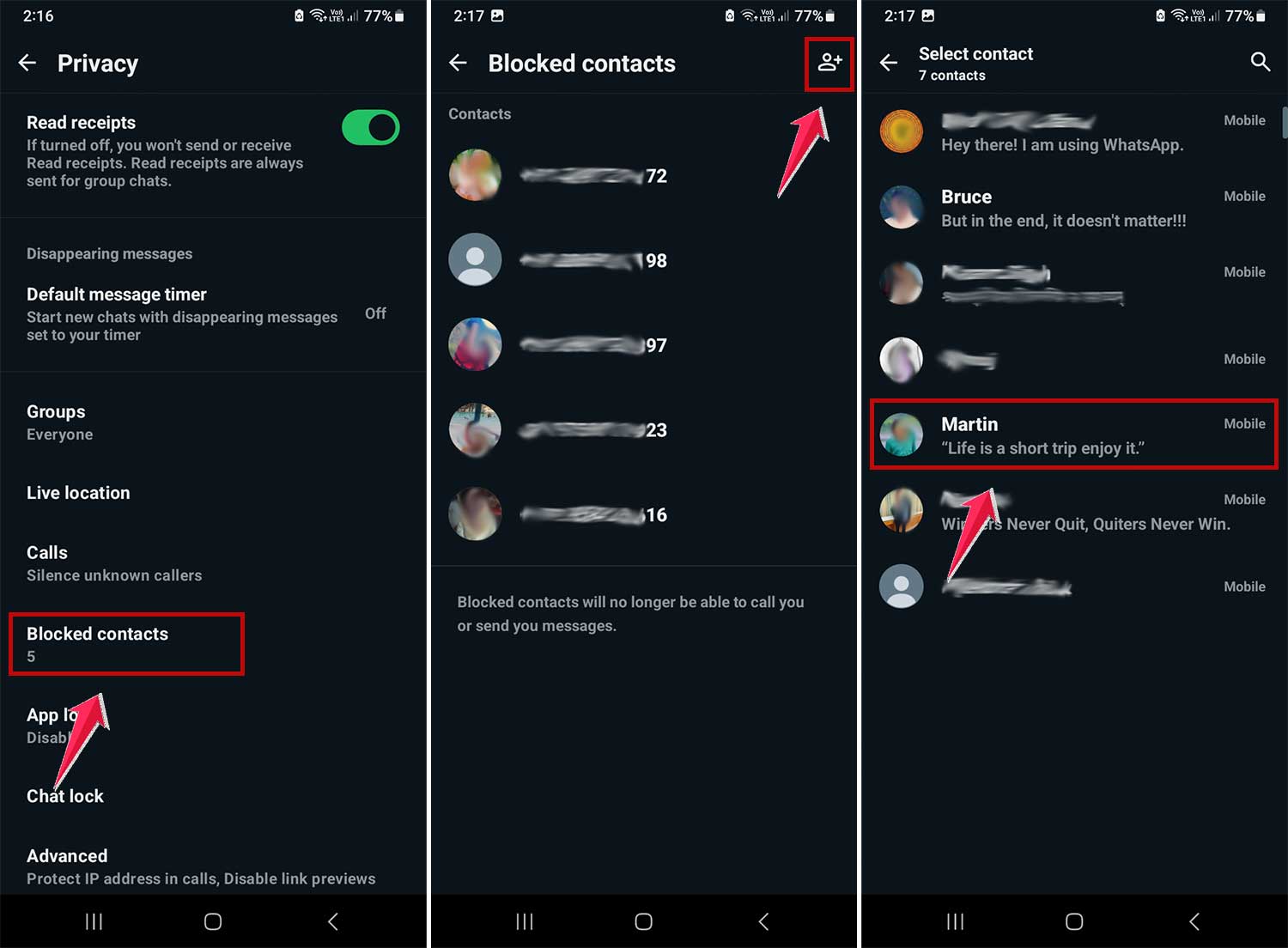add a contact to block list in whatsapp