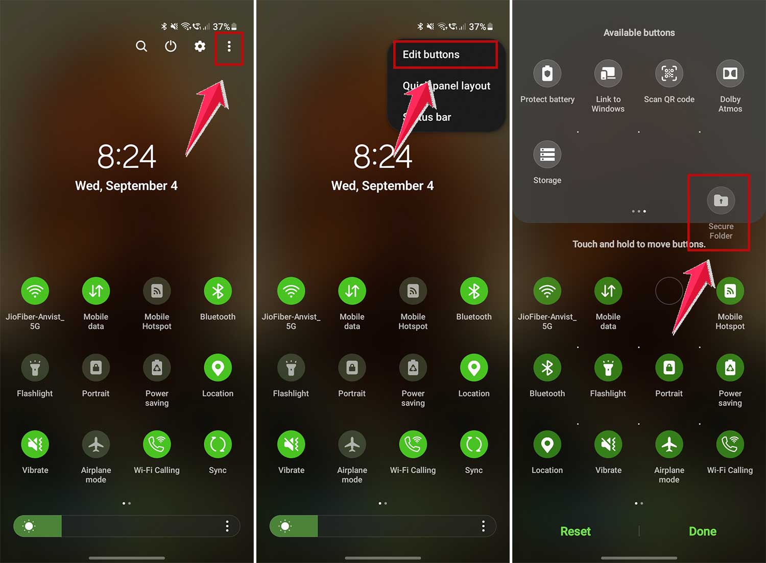 add secure folder in quick settings in android