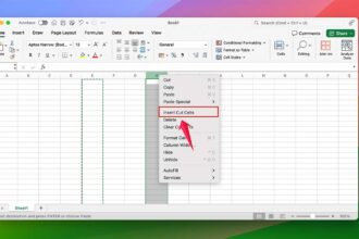 click in insert cut cells in excel in mac