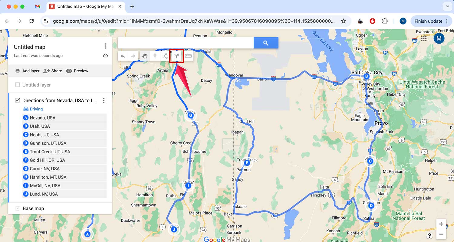 click on add directions again to add 10 more destinations on google my maps page
