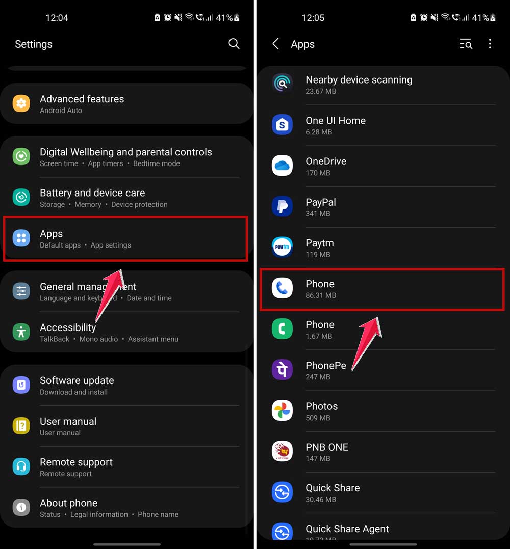 click on apps and then click on third party phone app in settings in android