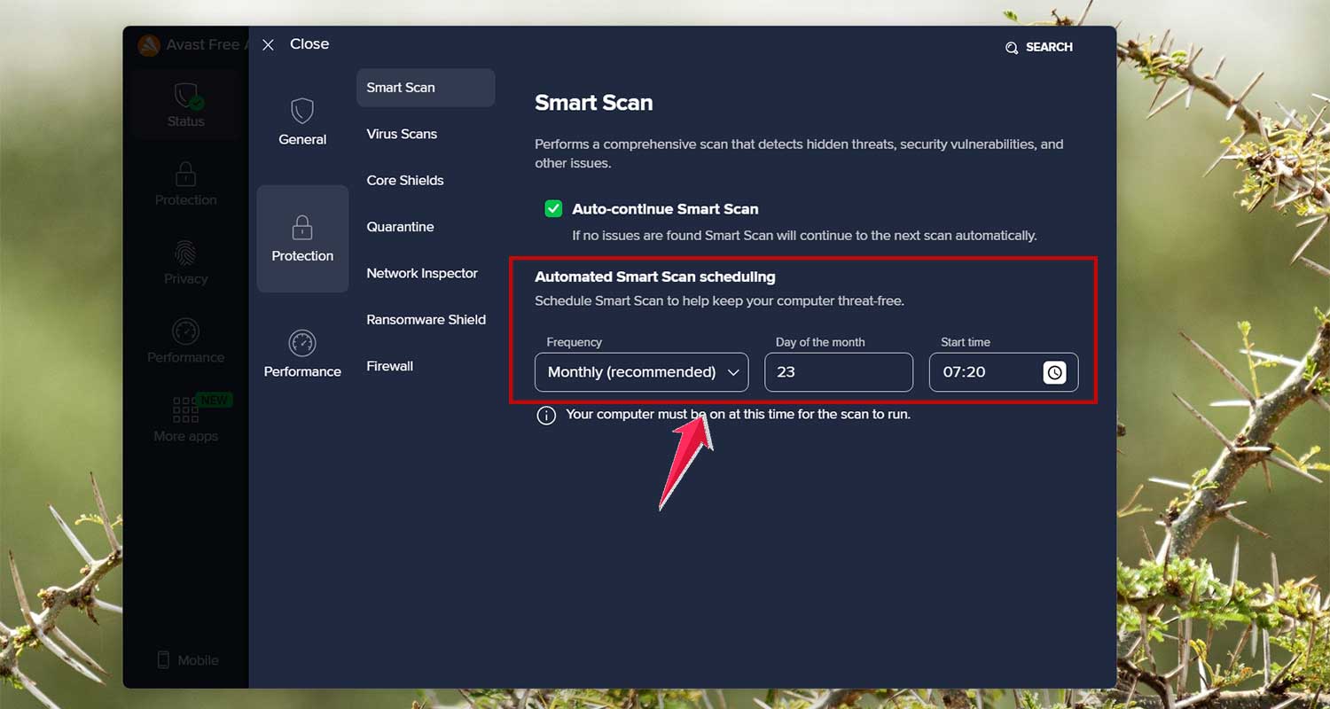 click on automates scan in antivirus in windows