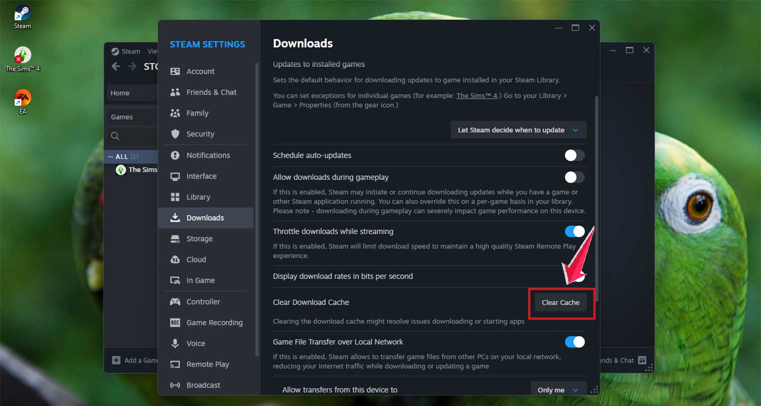 click on clear cache in steam app in windows