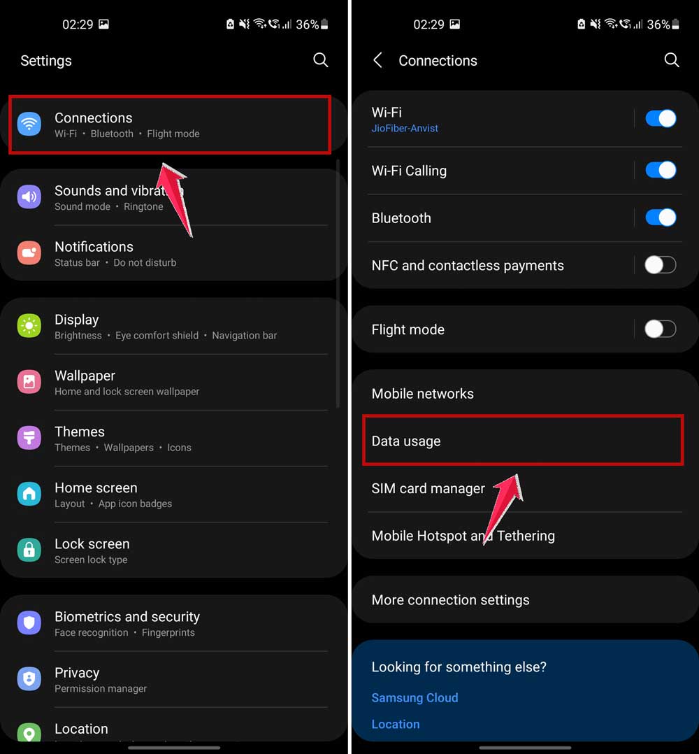 click on connections and then click on data usage in android settings