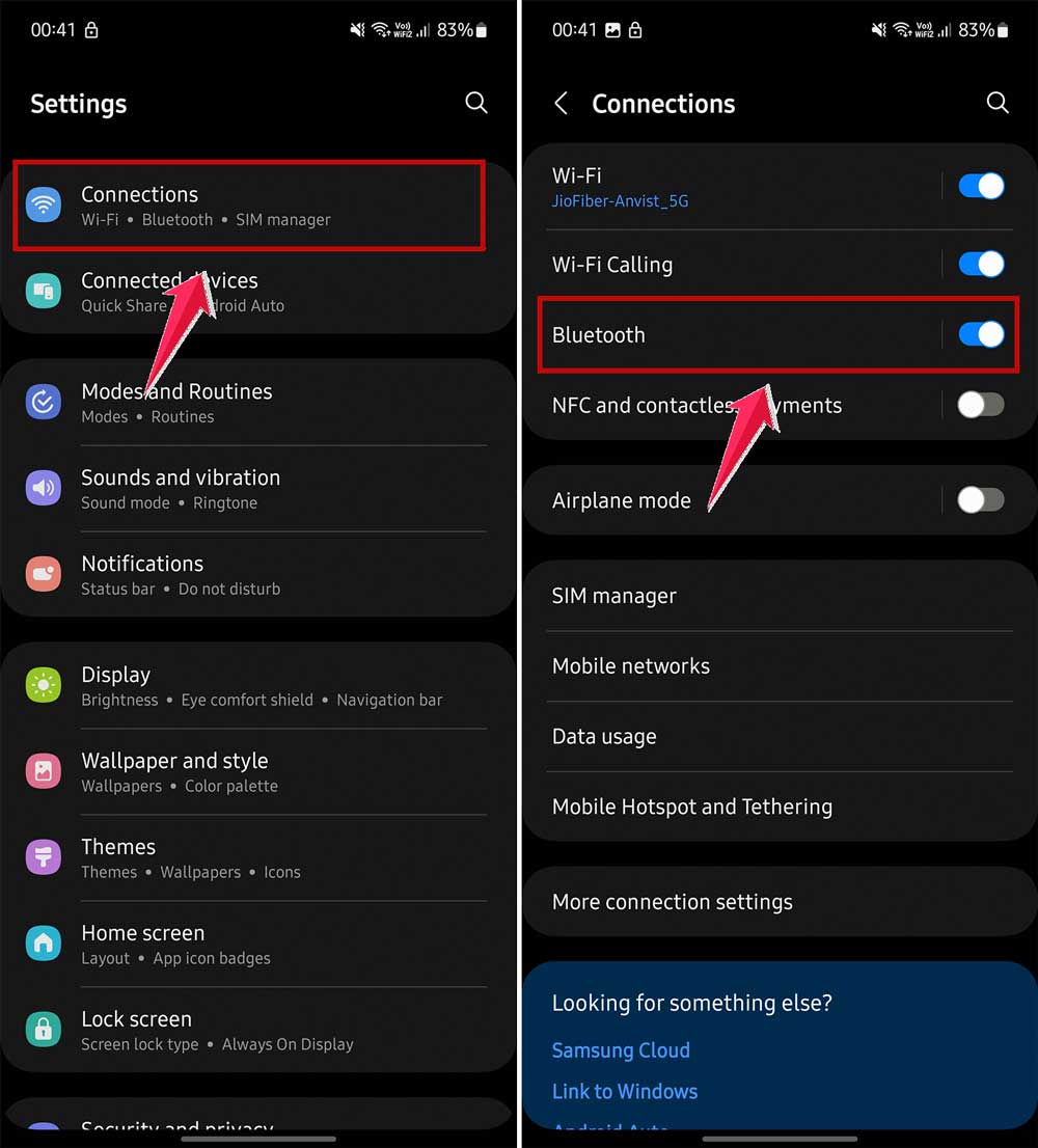 click on connections and turn off bluetooth in android