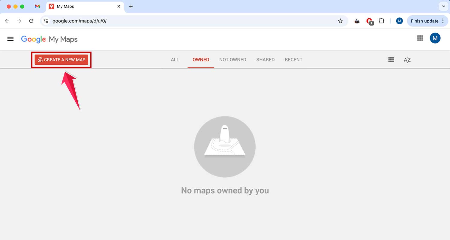 click on create a new map on google my maps page