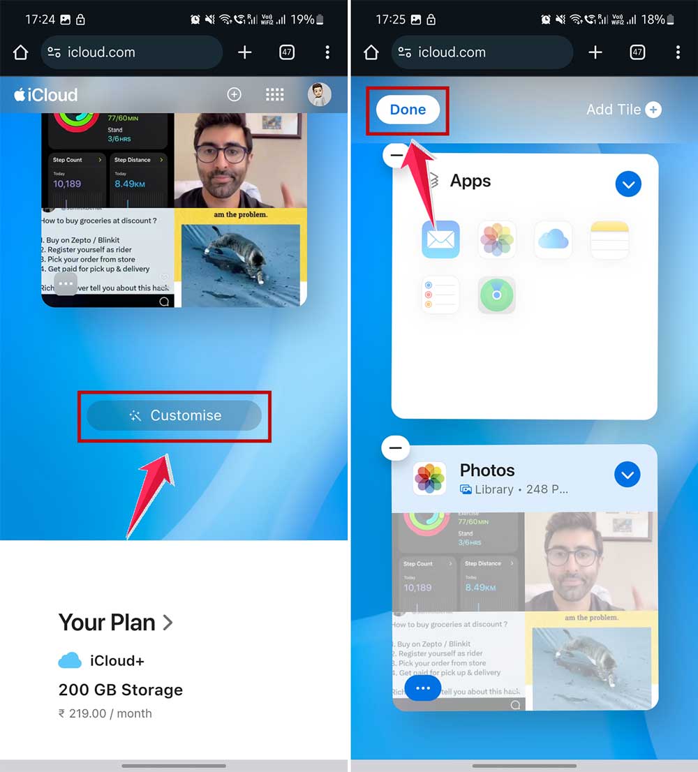 click on customise and then click done after adding apps in chrome in android