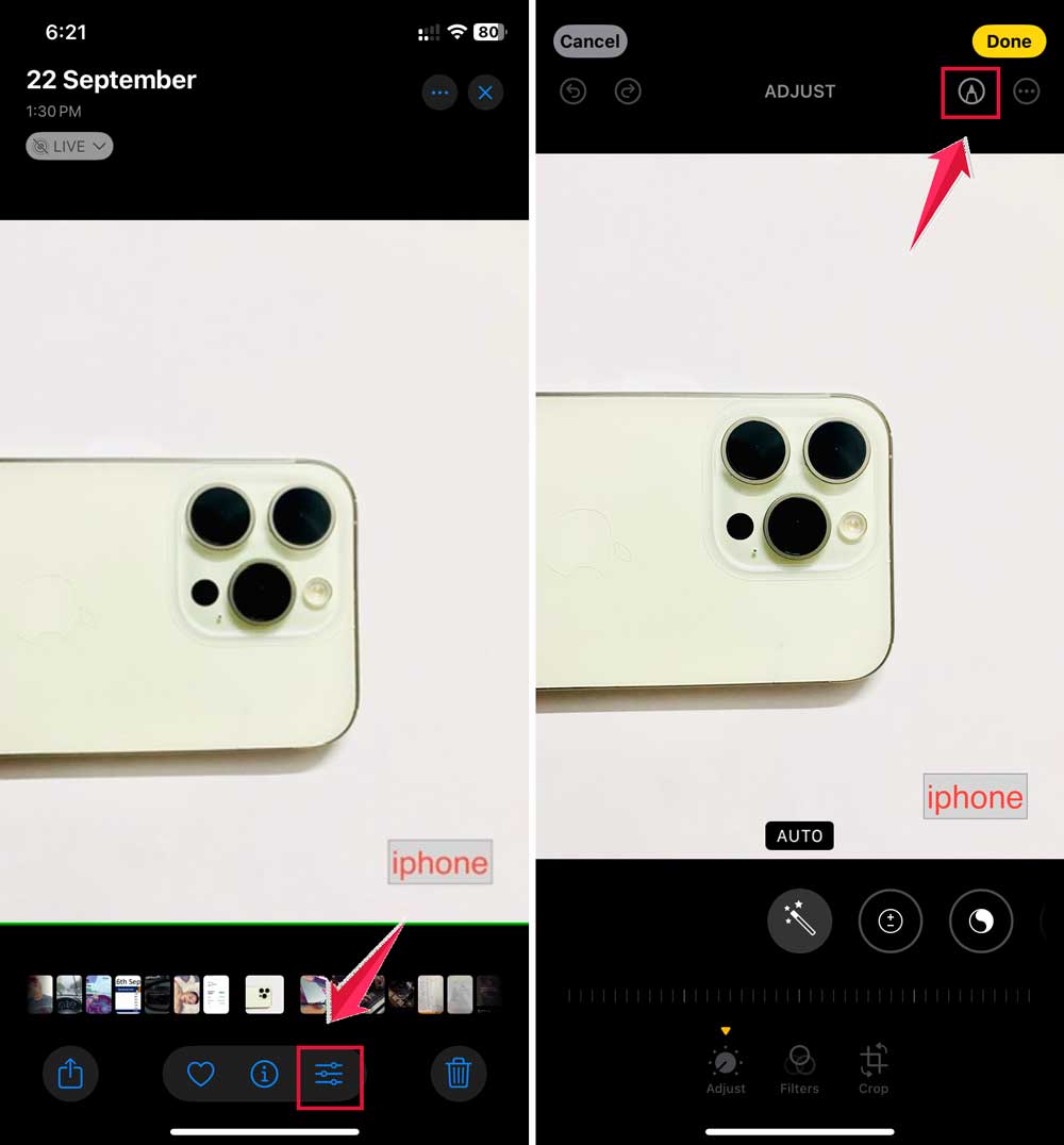 click on edit photo then tap on mockup icon iphone