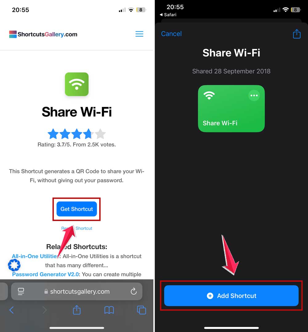 click on get shortcut and then click on add shortcut in iphone