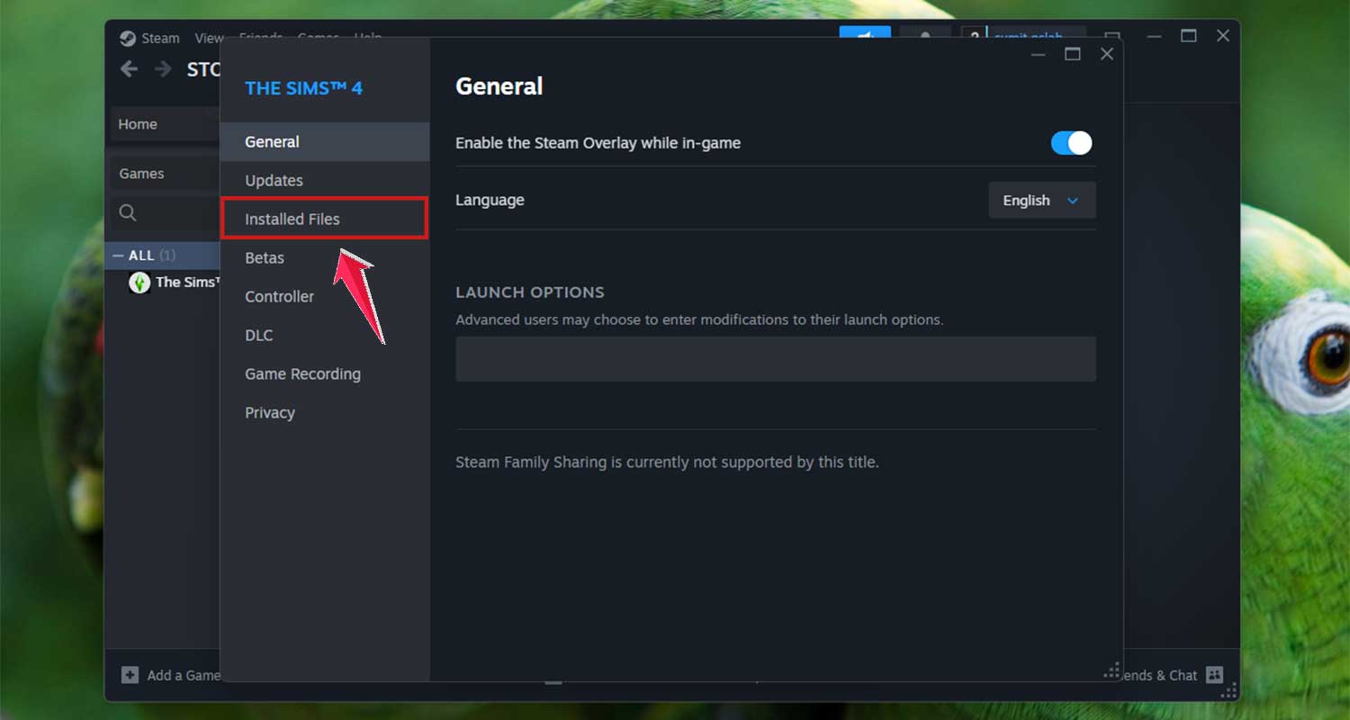 click on installed files in steam app in windows