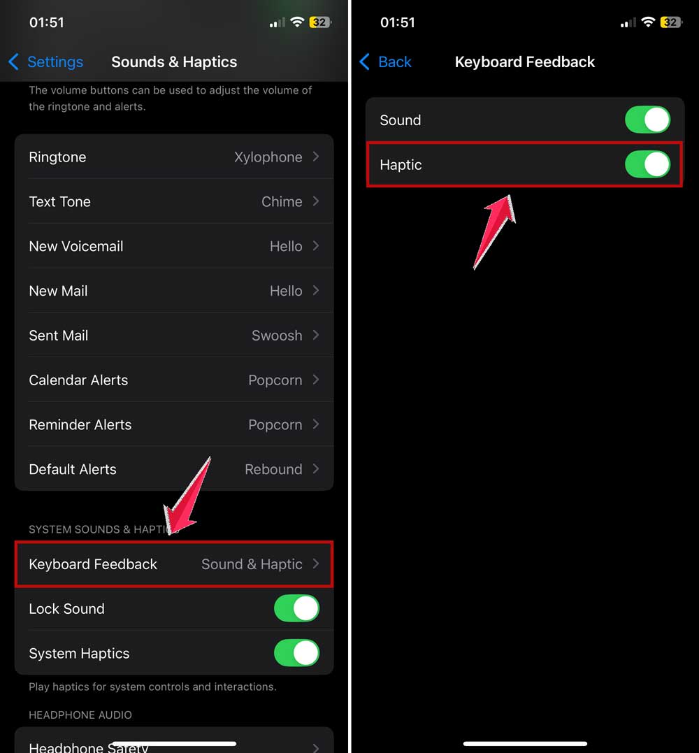click on keyboard feedback and turn off heptic in iphone