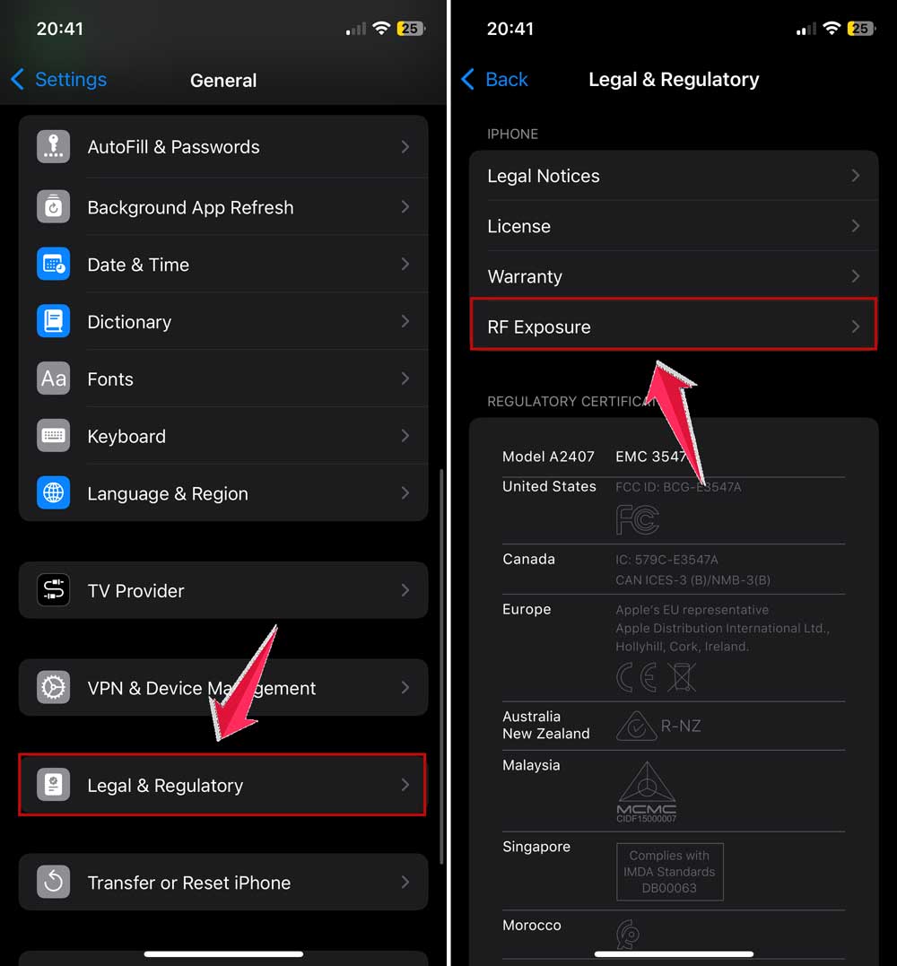 click on legal regulatory and then click on rf exposure in settings in iphone click on legal regulatory and then click on rf exposure in settings in iphone