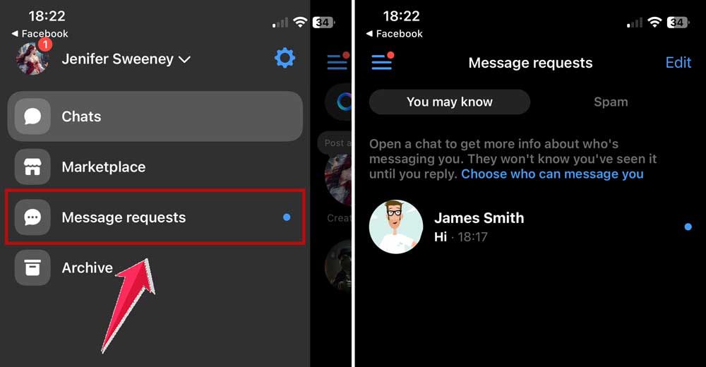 click on message requests in messenger app in iphone