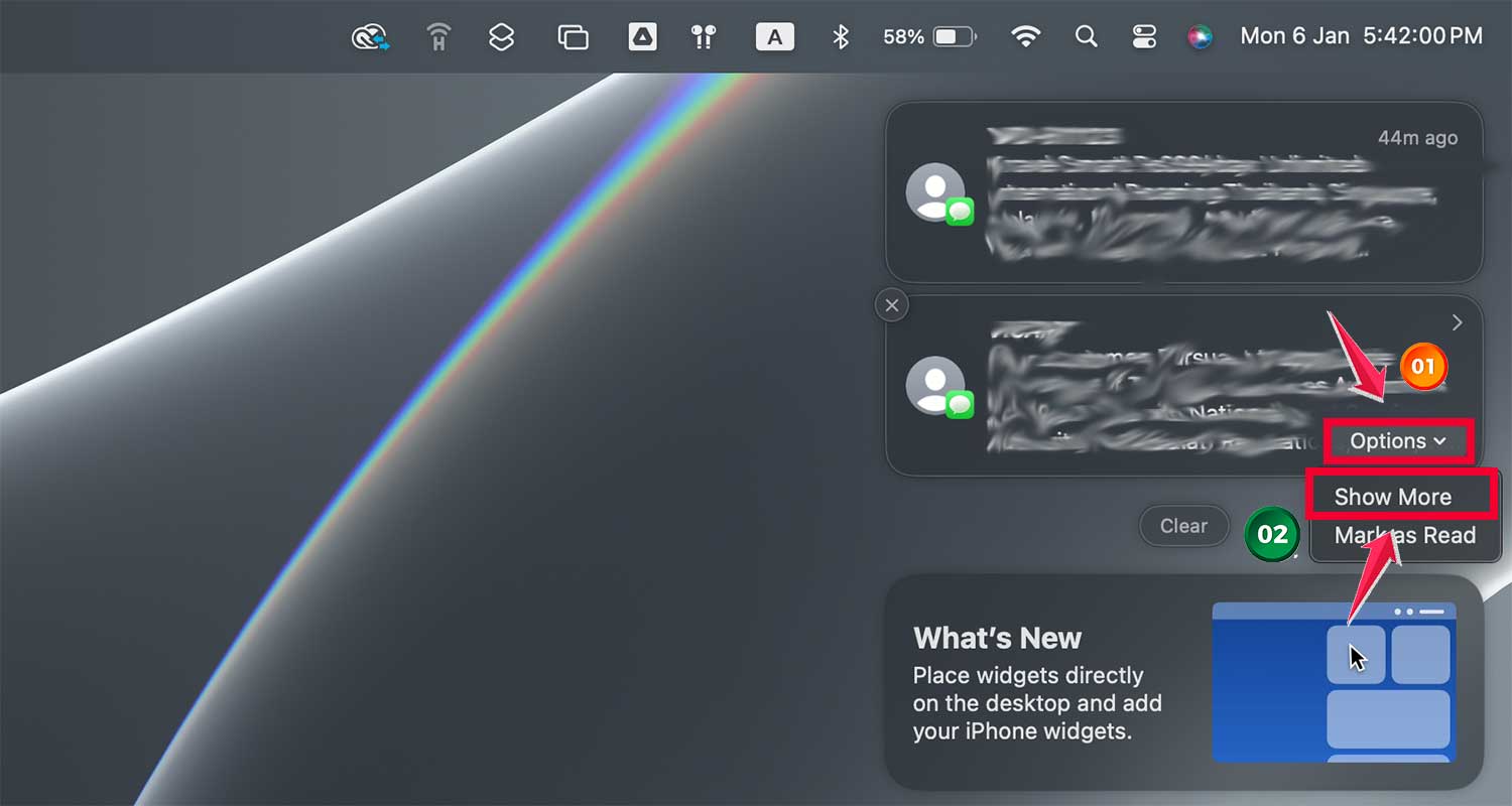click on options then tap on show more on mac