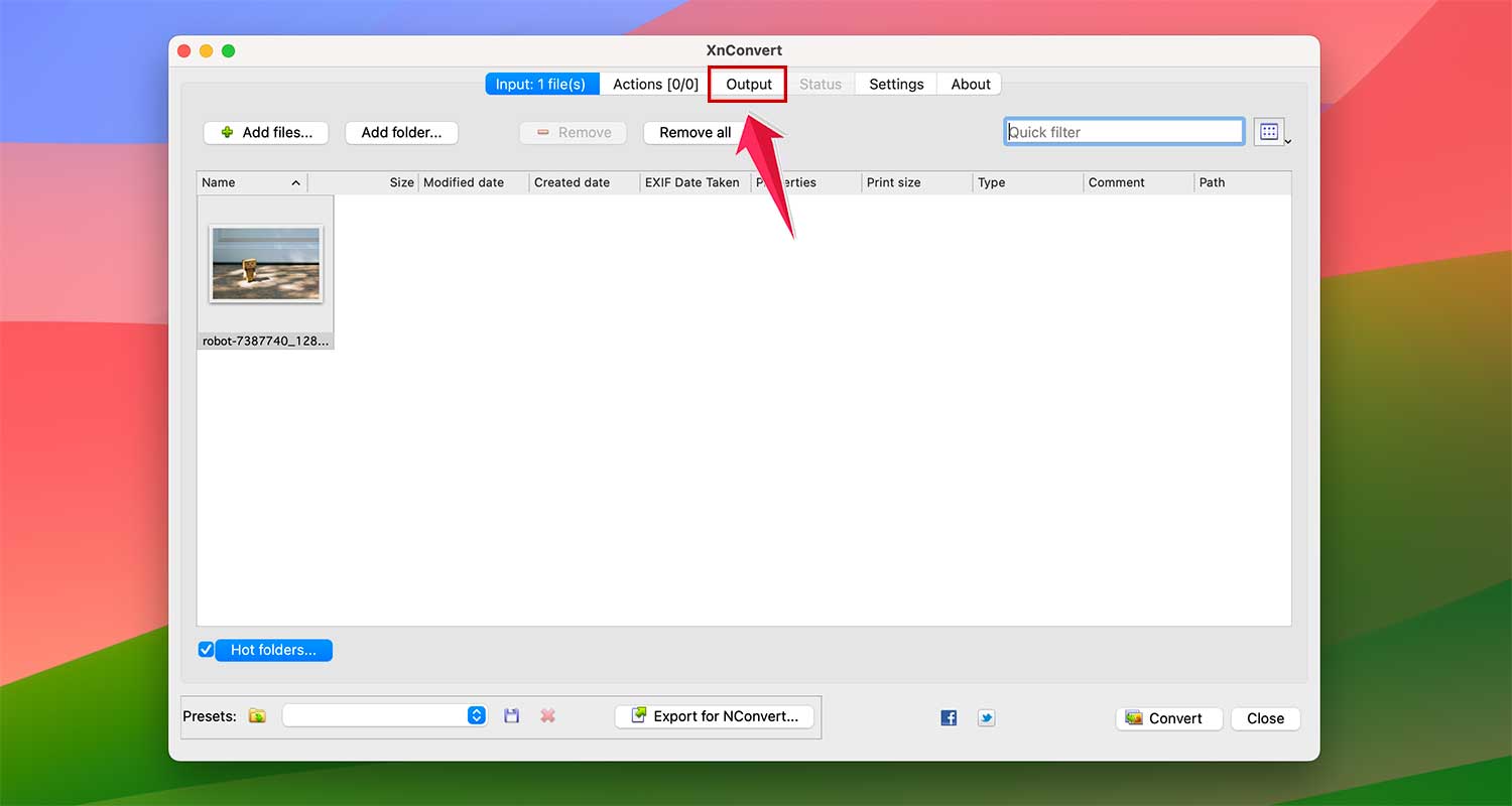 click on output in xn convert app in mac click on output in xn convert app in mac