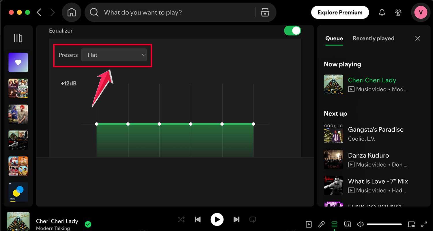 click on presets dropmenu icon