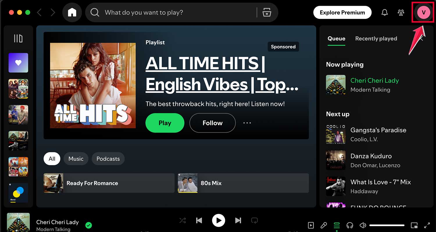 click on profile icon in spotify desktop app