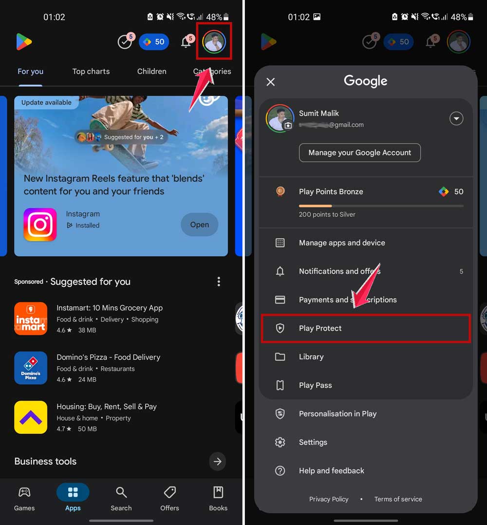 click on profile picture in playstore and then click on play protect in android click on profile picture in playstore and then click on play protect in android