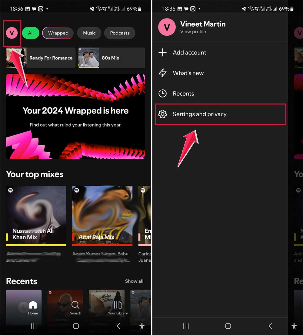 click on profile then tap on settings and privacy spotify app android