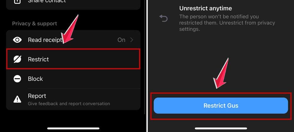 click on restrict and confirm it in messenger app