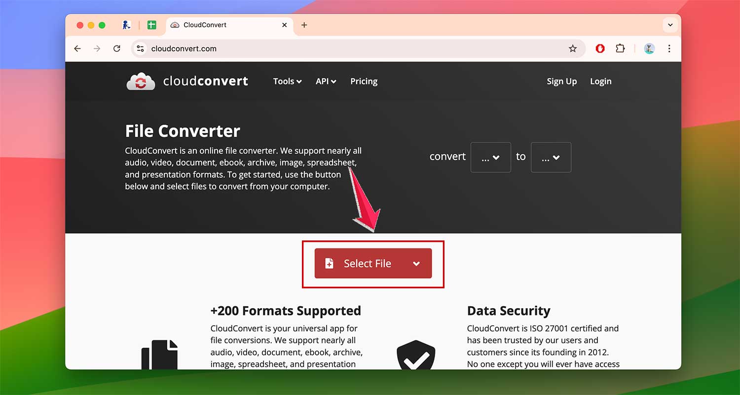 click on select file on CloudConvert website click on select file on CloudConvert website