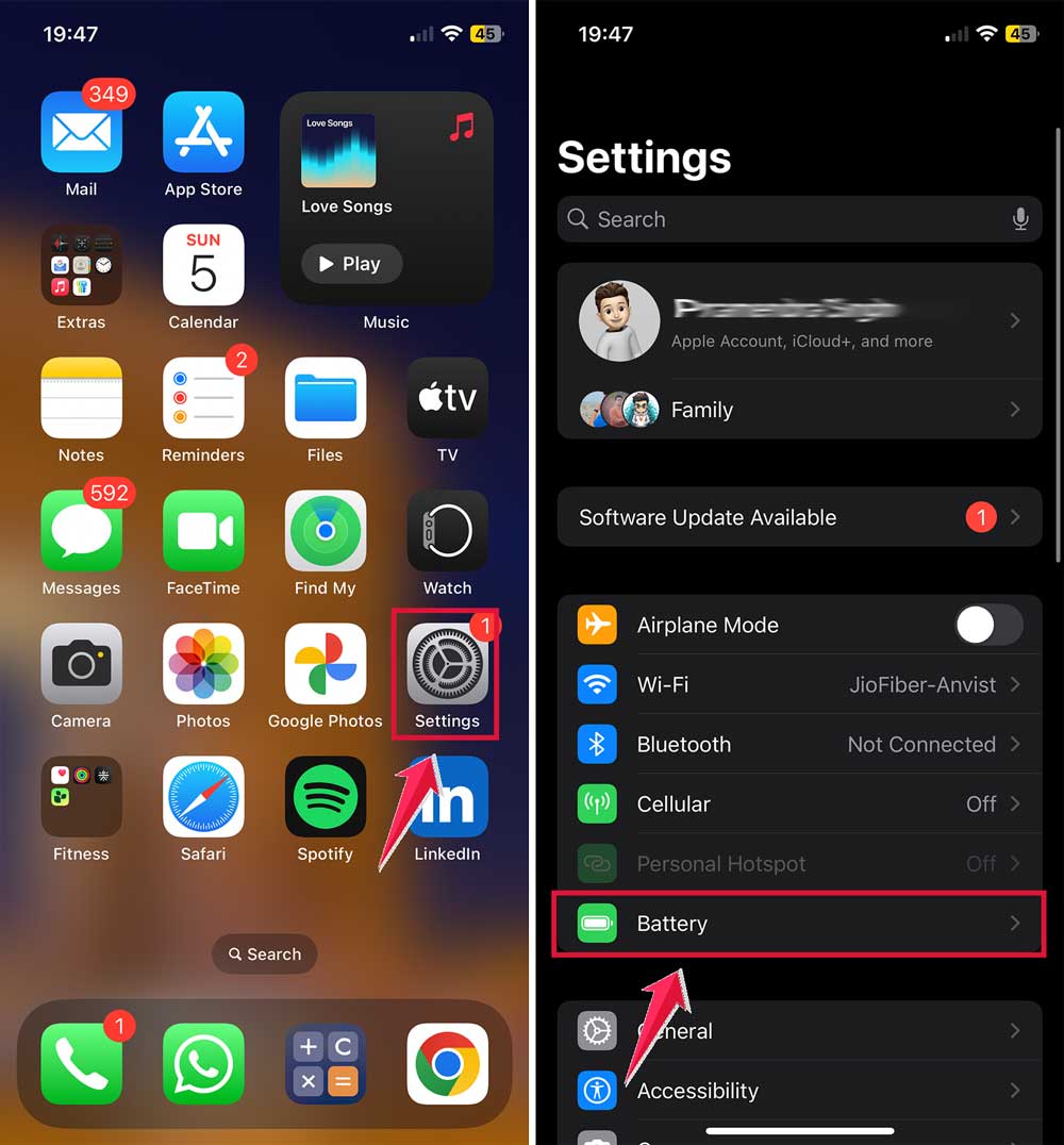 click on settings then tap on battery iphone