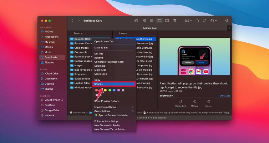 click on share file on mac