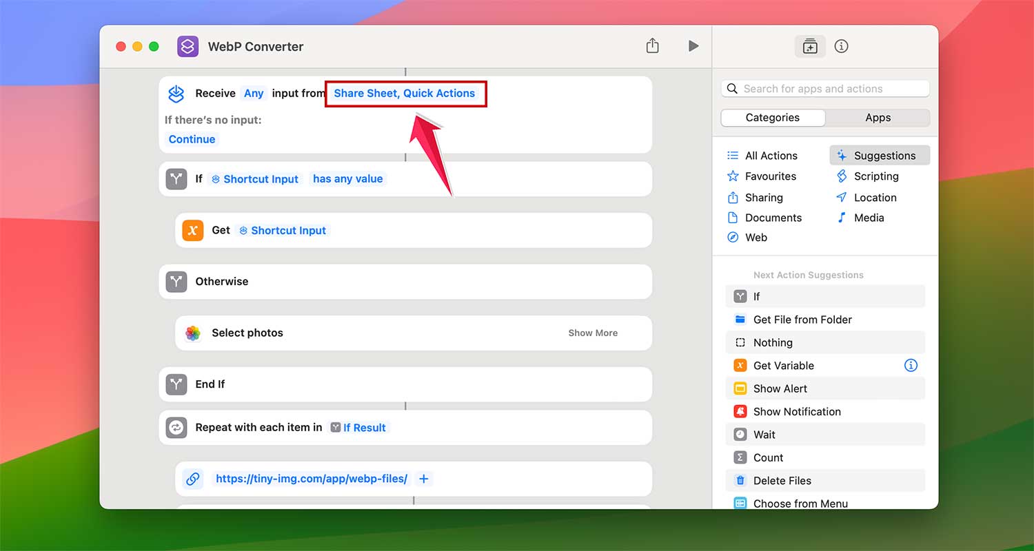 click on share sheet quick actions in webp converter in mac click on share sheet quick actions in webp converter in mac
