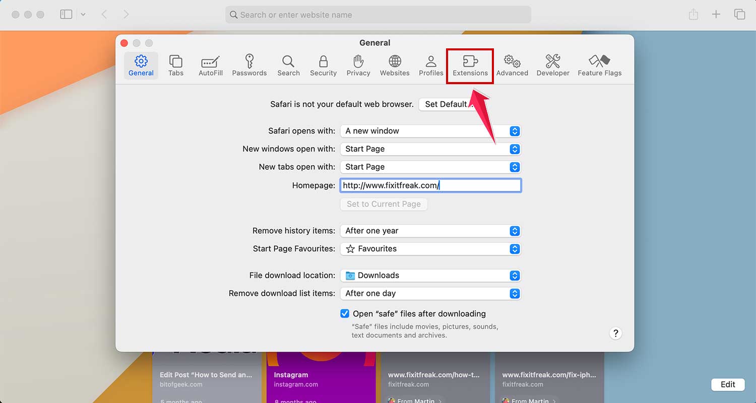 click on the extensions tab in safari in mac