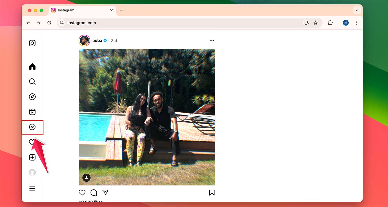 click on the messenger icon in instagram in web browser