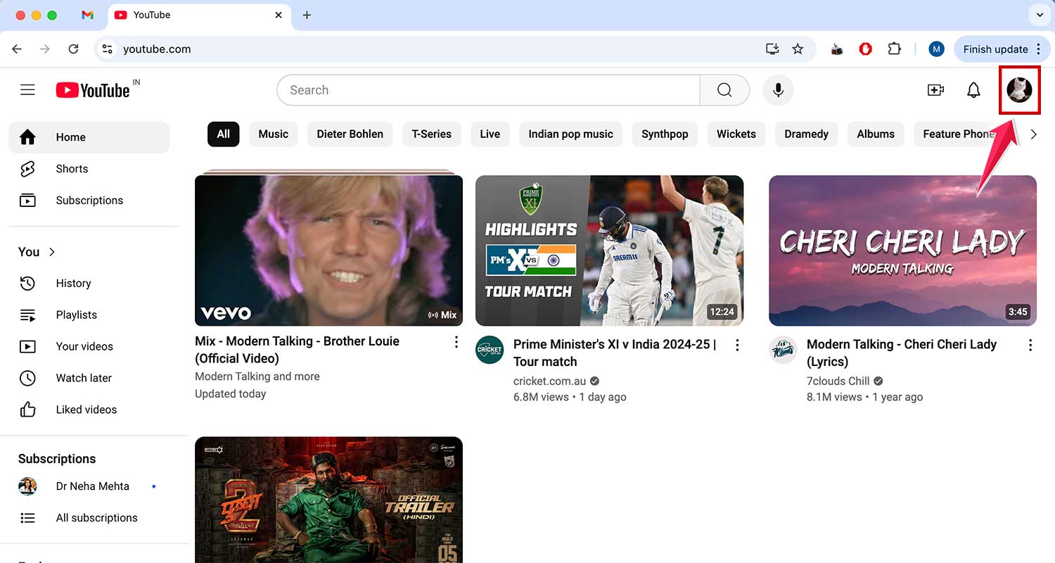 click on the profile icon on youtube web