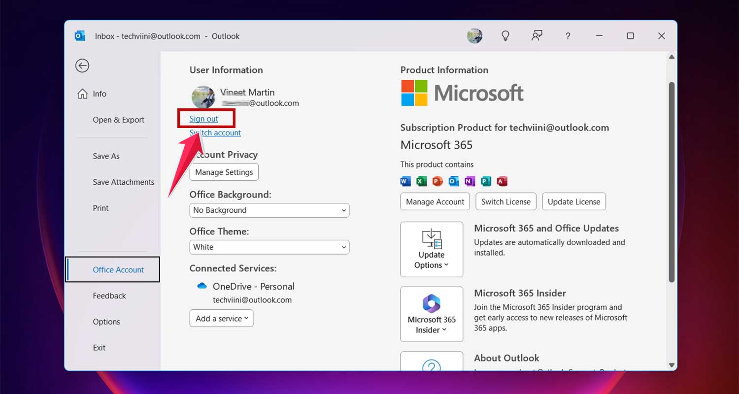 click on the sign out in outlook app in outlook app in windows click on the sign out in outlook app in outlook app in windows