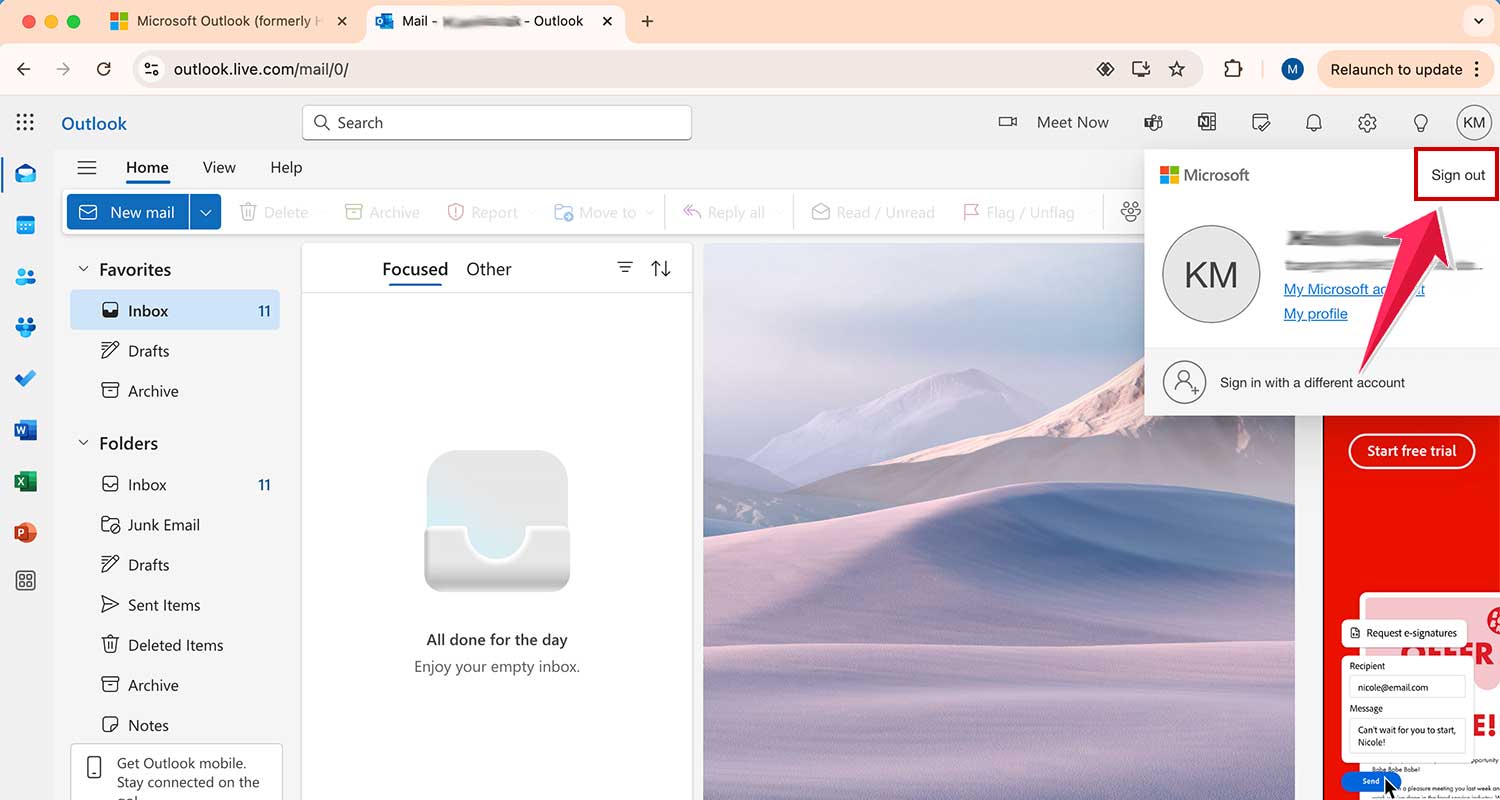 click on the sign out oin outlook web click on the sign out oin outlook web