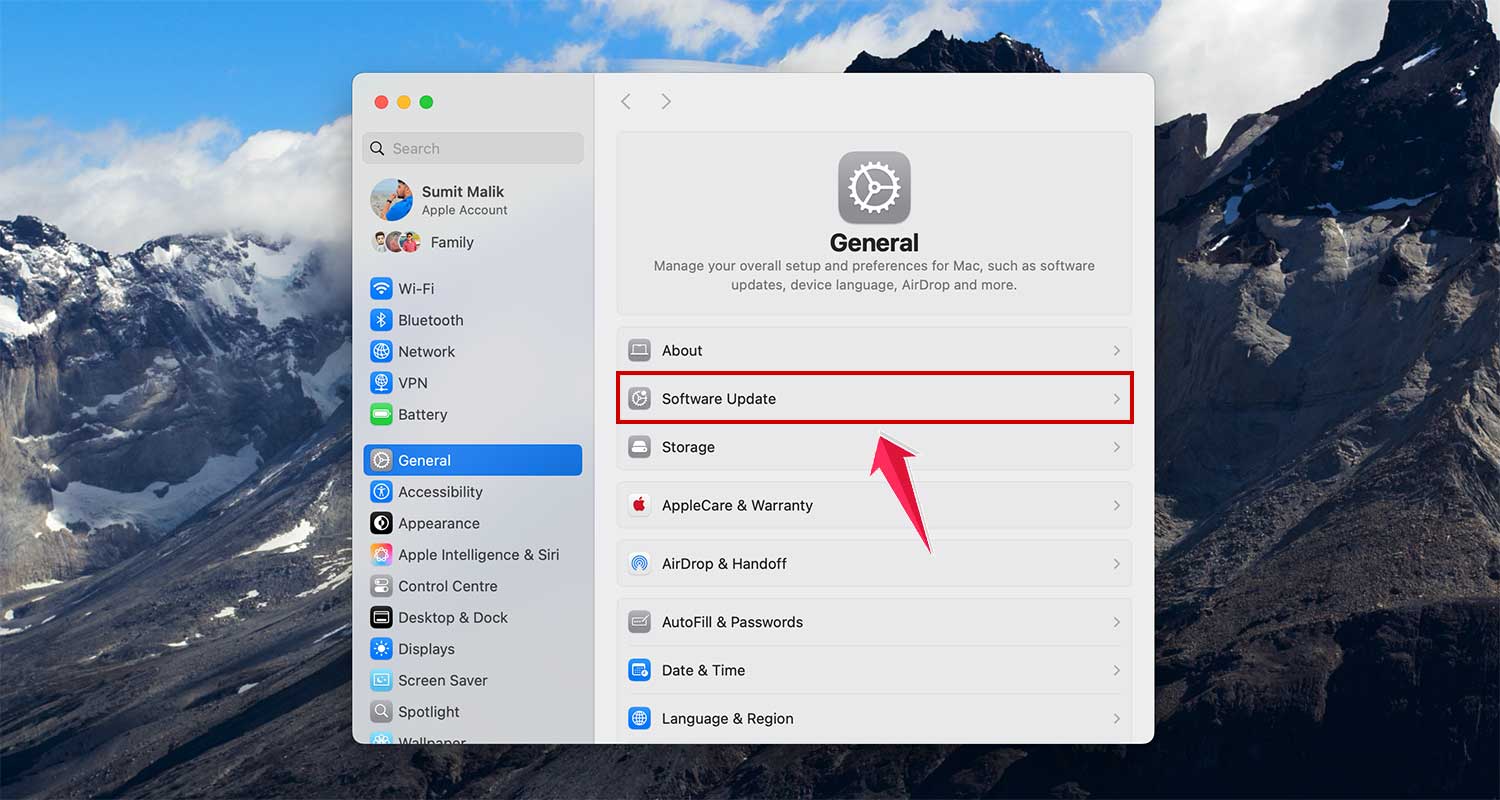 click on the software update in mac