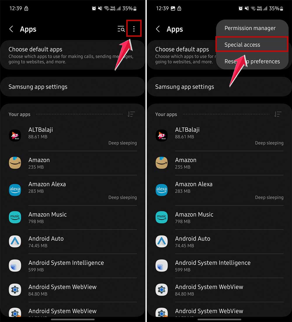 click on the three dots and then click on special access in settings in android