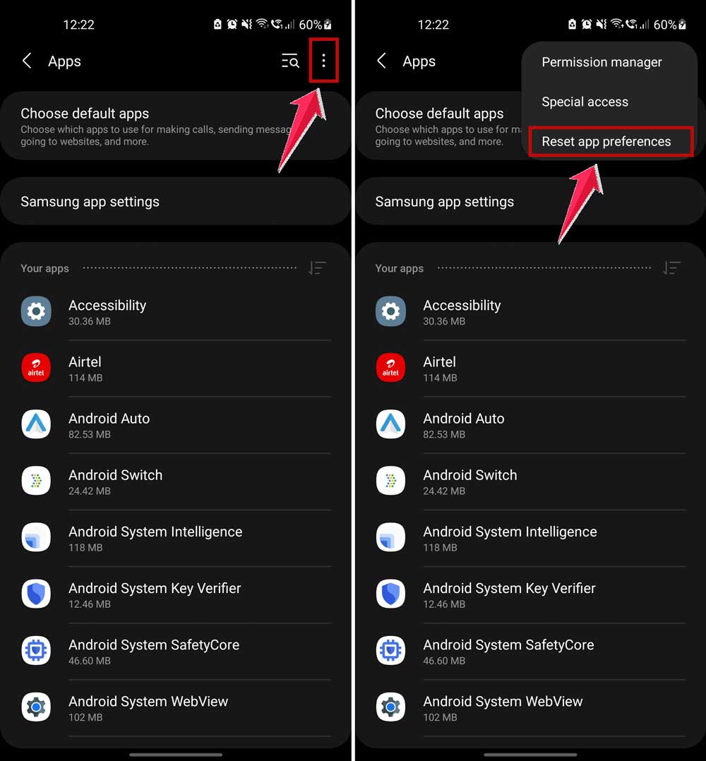 click on three dots and then on reset app preferences in settings in android click on three dots and then on reset app preferences in settings in android