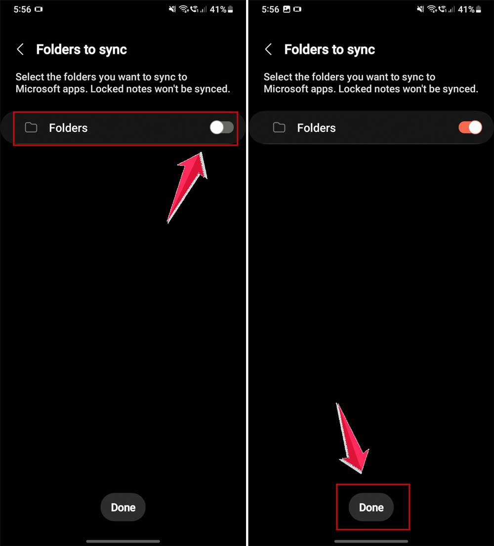 enable folder option and click on done in samsung notes app