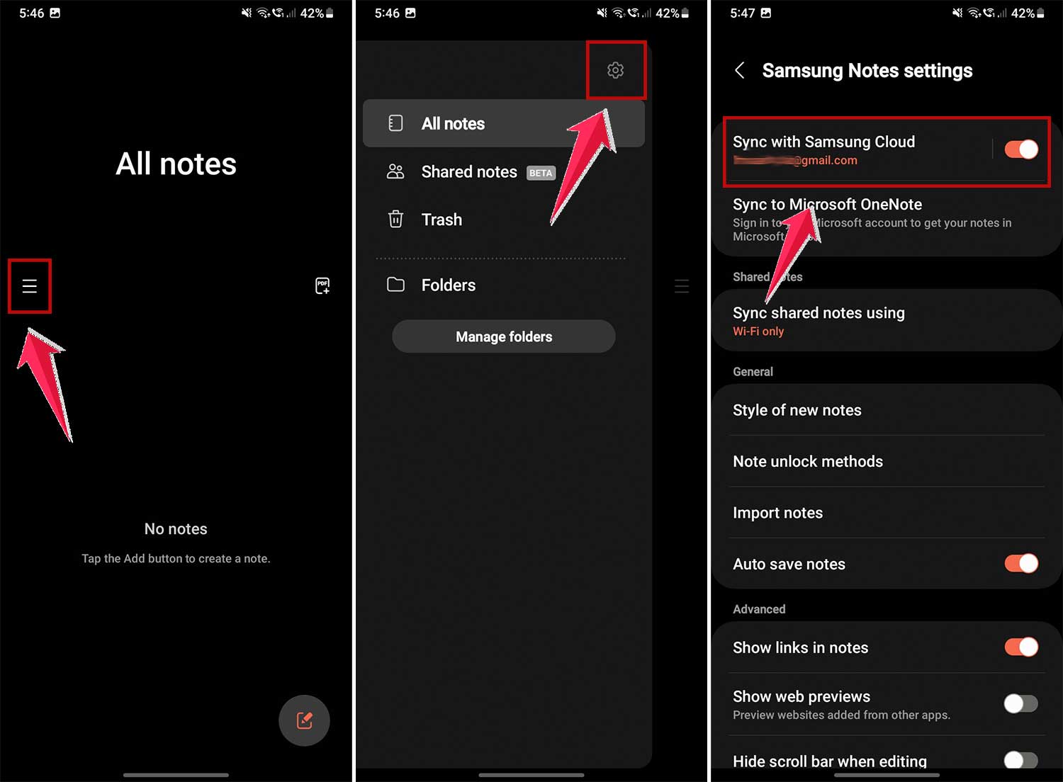 enable sync with samsung cloud in samding notes app