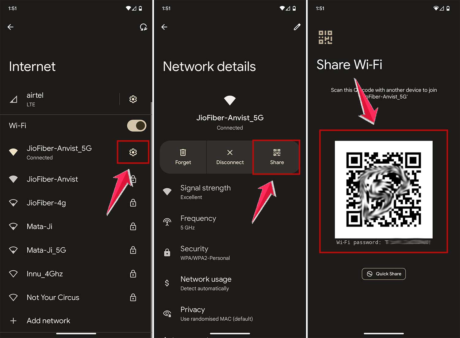 get wifi qr and password in google pixel android