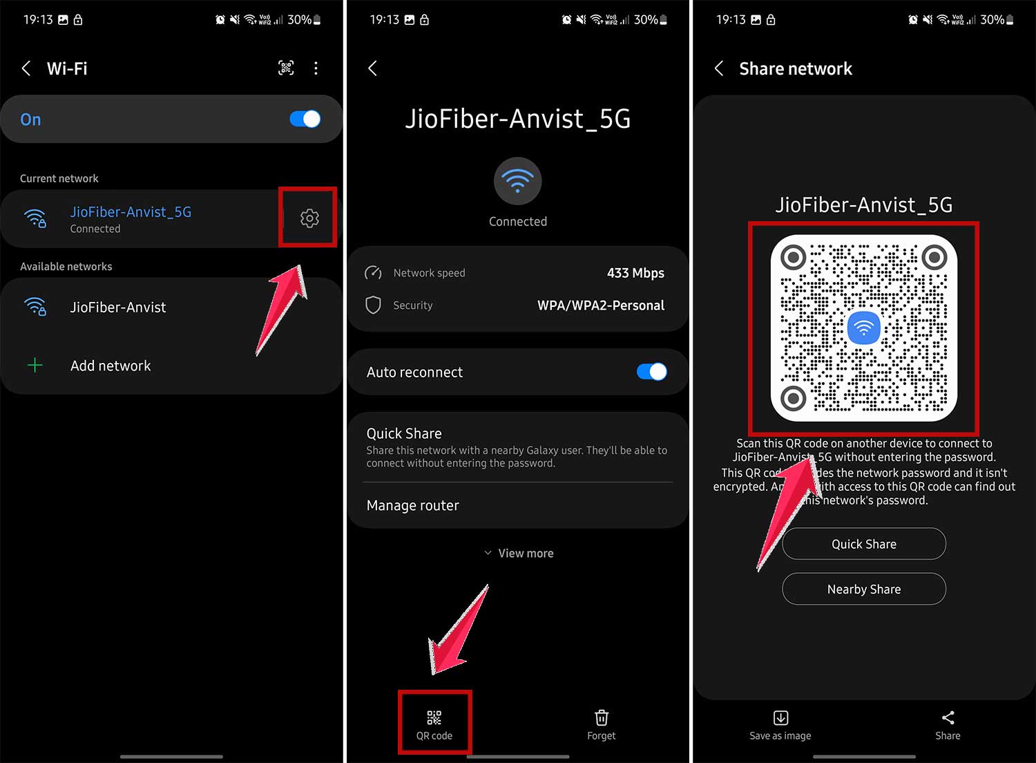 get wifi qr in samsung smartphone
