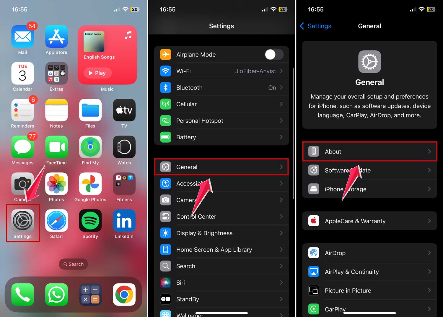 go to about in general settings in iphone