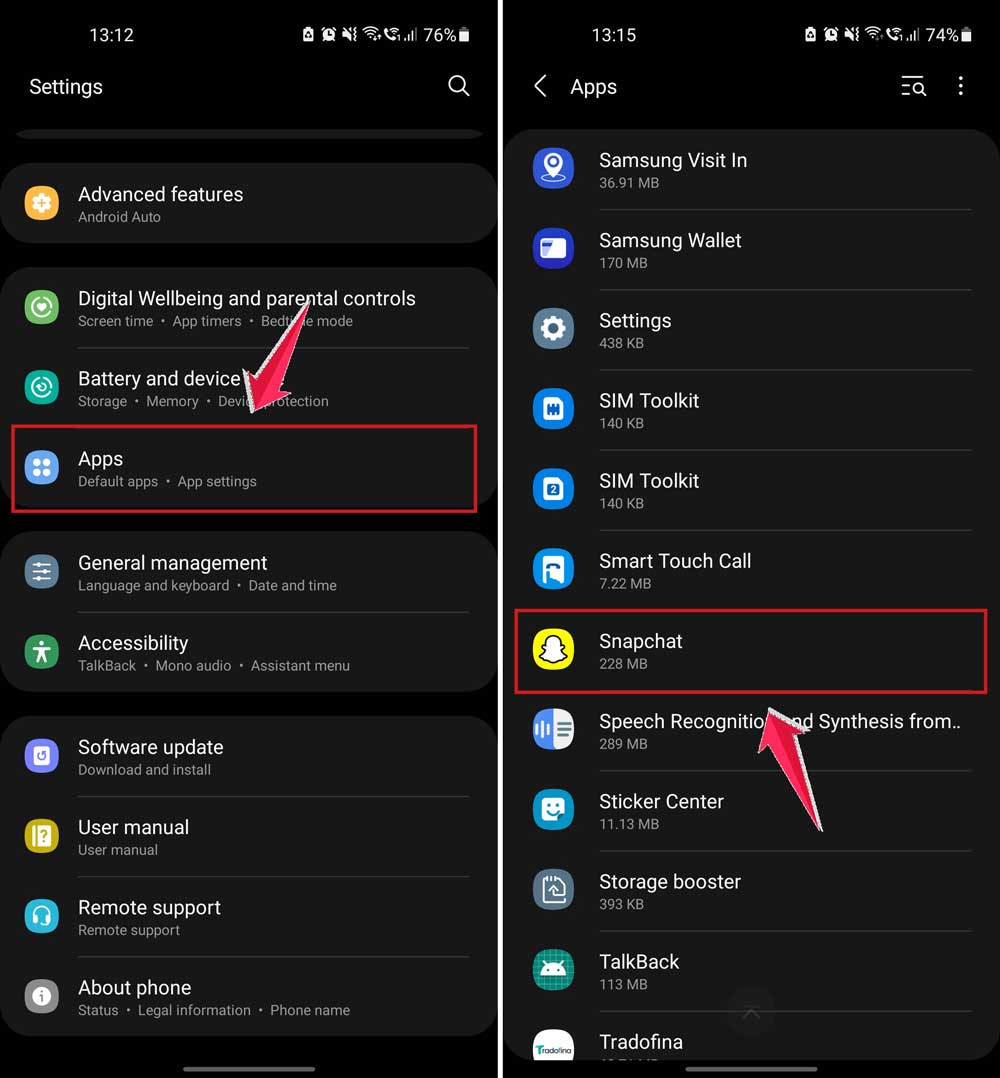 go to apps and then click on snapchat in settings in android