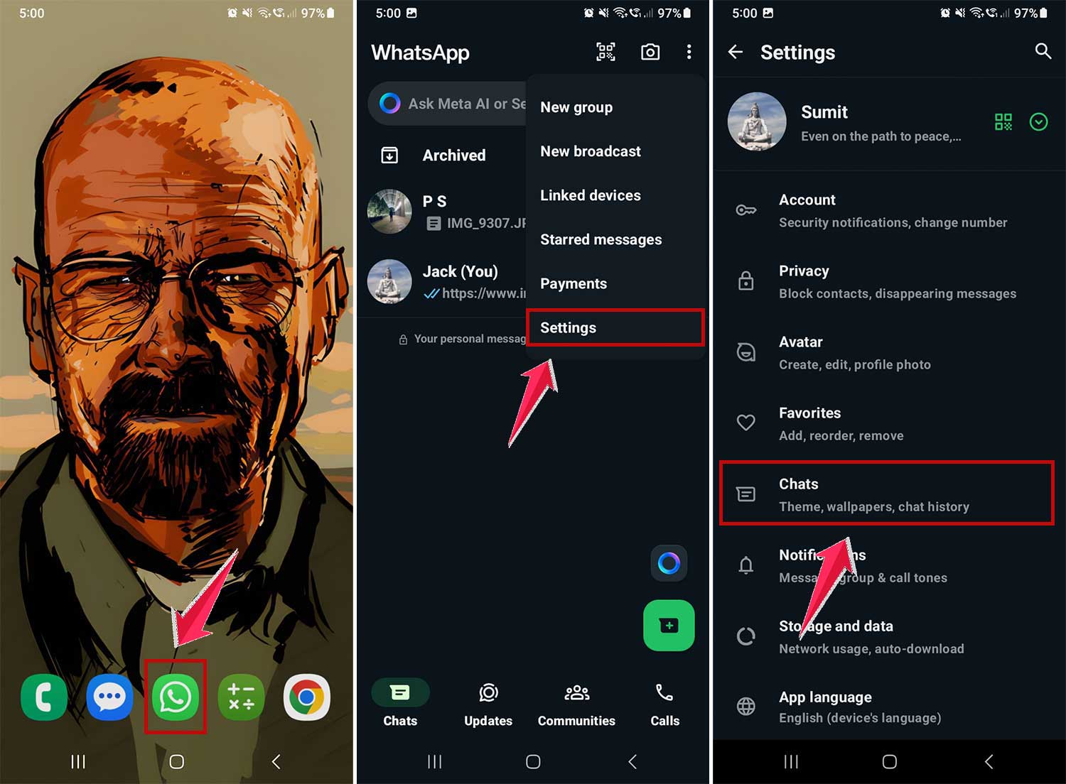 go to chat settings in whatsapp in android