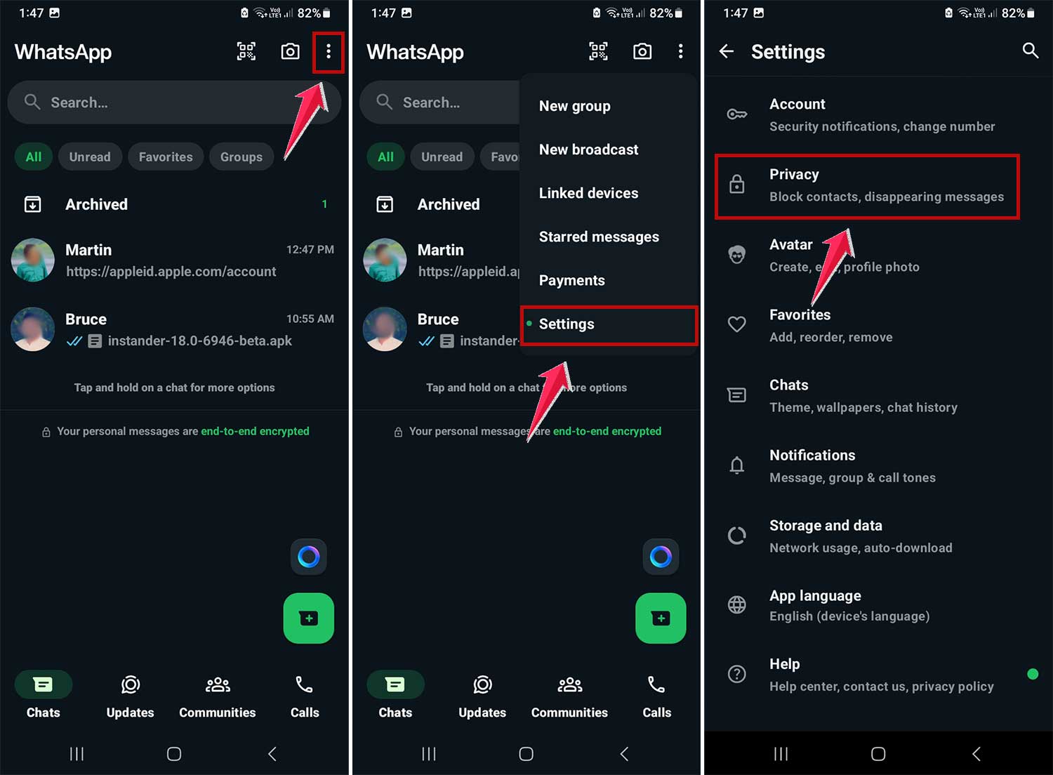 go to privacy in whatsapp settings