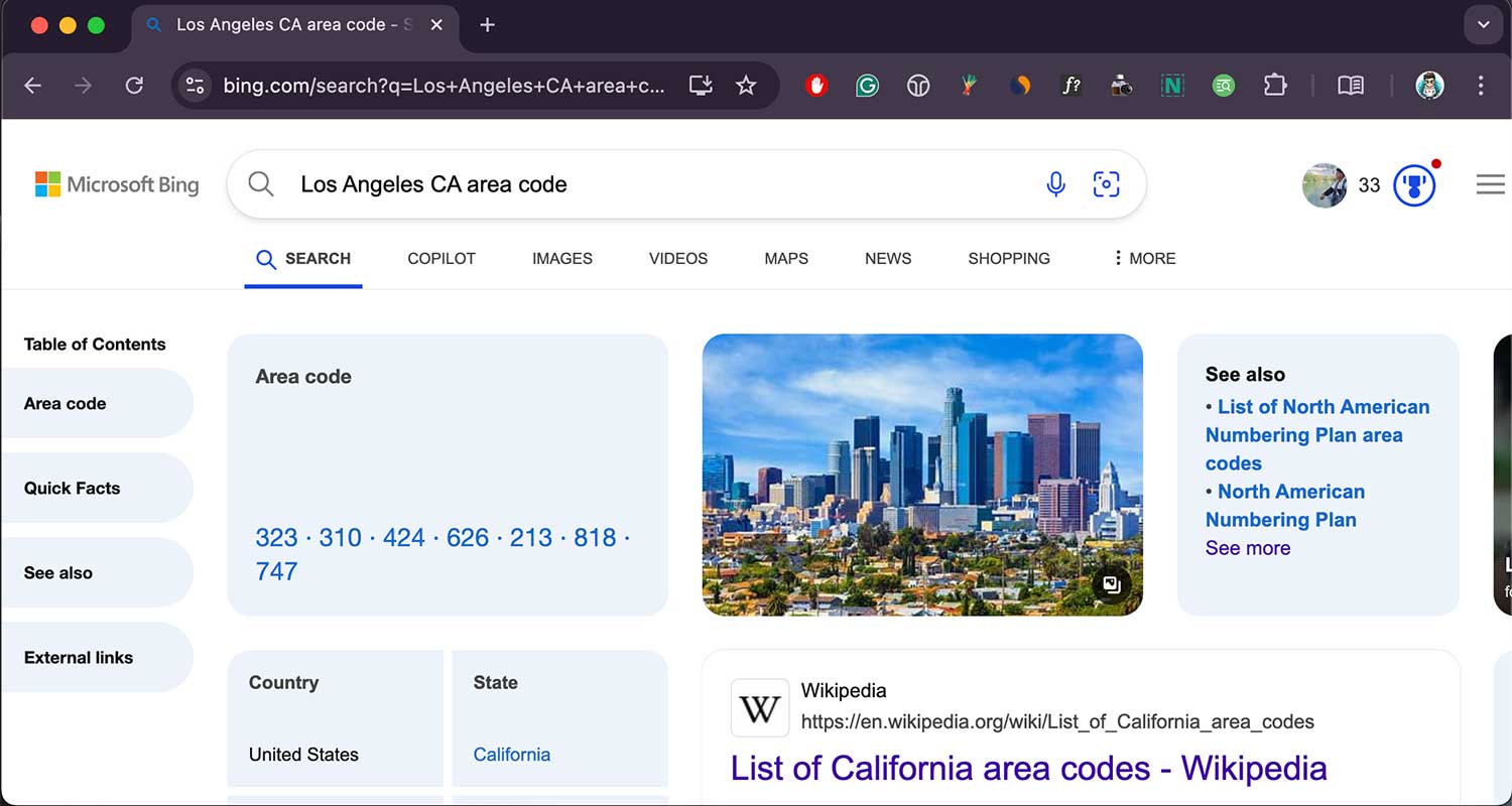 how to find area codes online