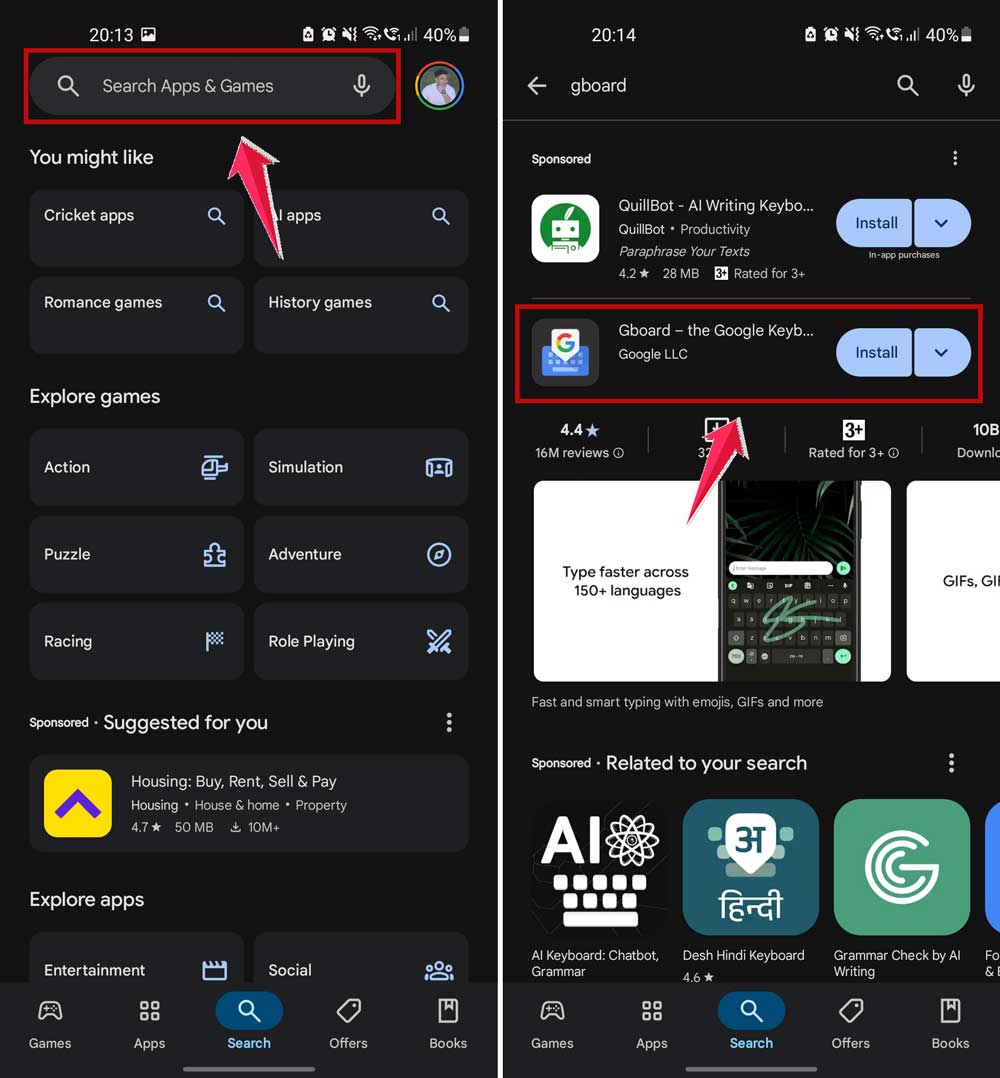 install gboard app in android