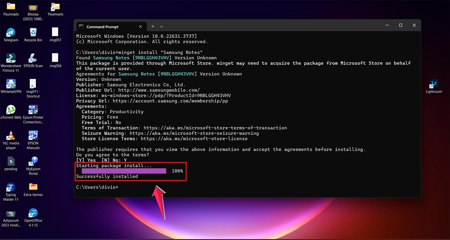 keep an eye on the blue progress bar to check how the installation is going