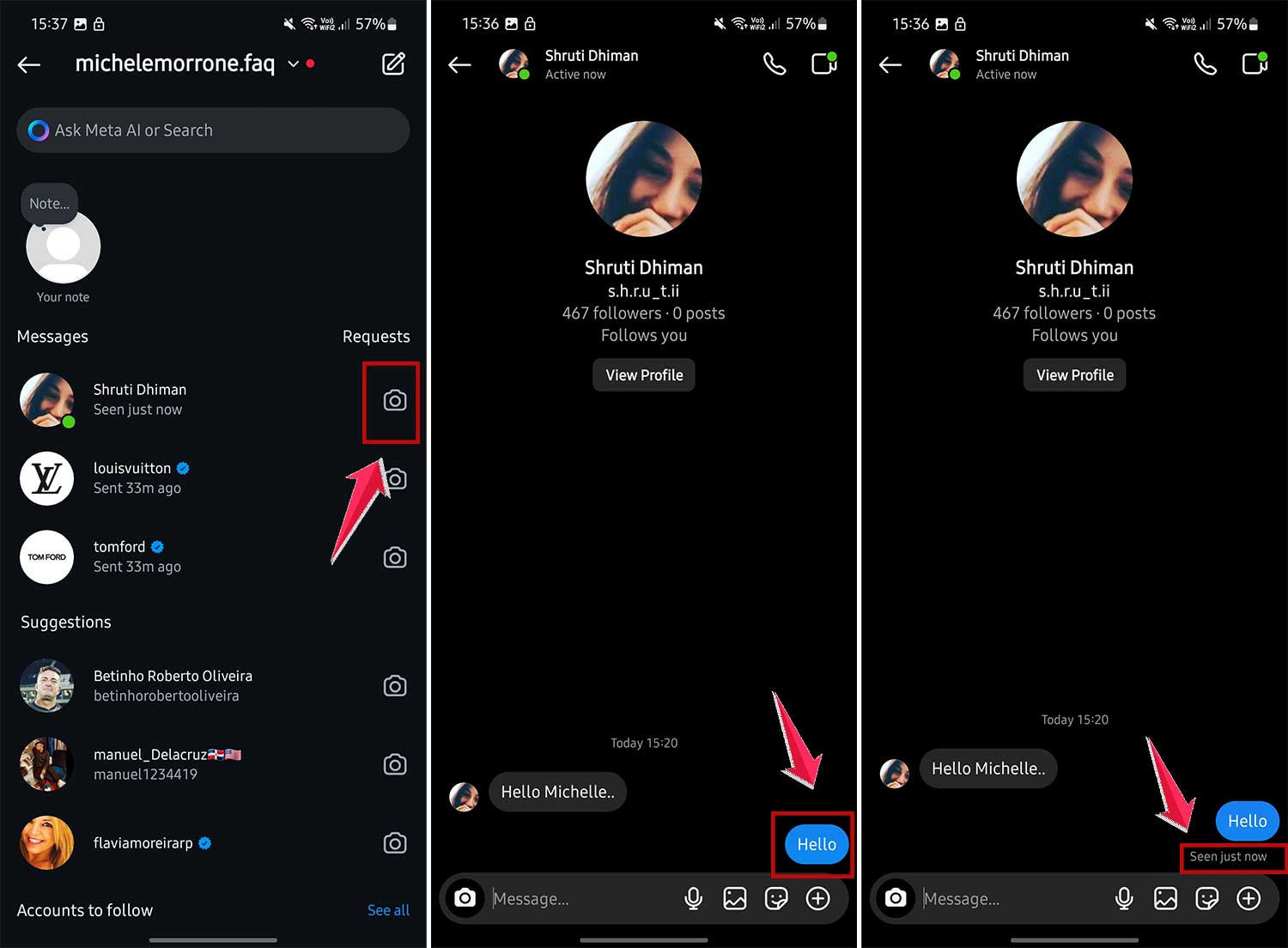 message status in insatgram app