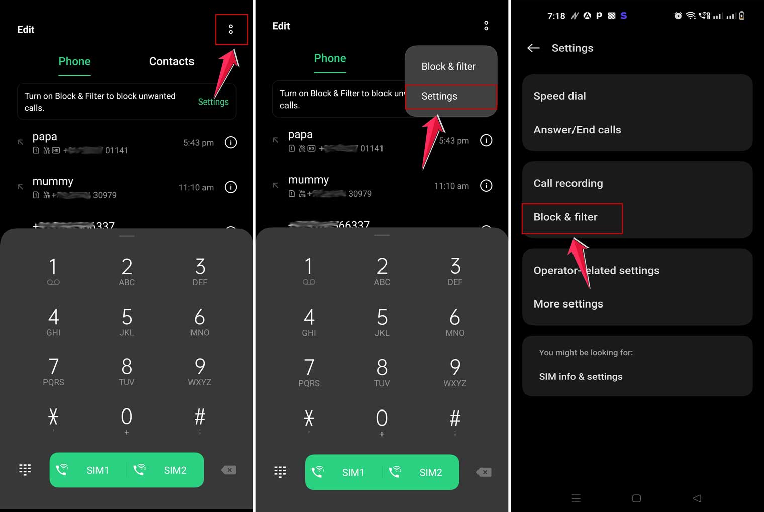 open blocked number list in call settings in android