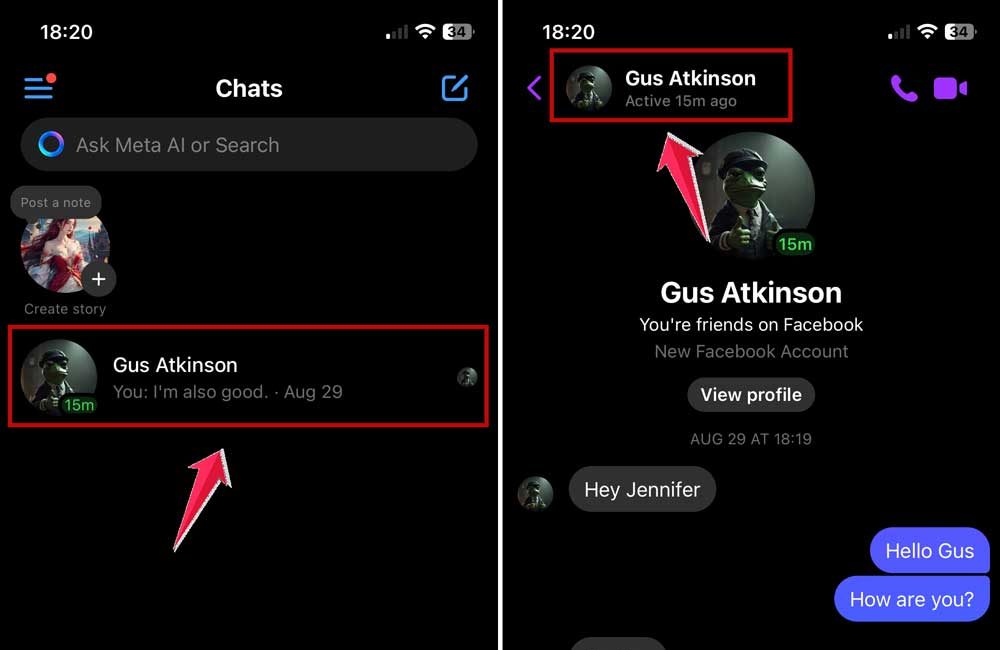 open chat and click on their name at top in messenger